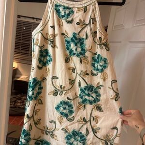 Source Unknown Floral Embroidered Dress - Cream and Teal